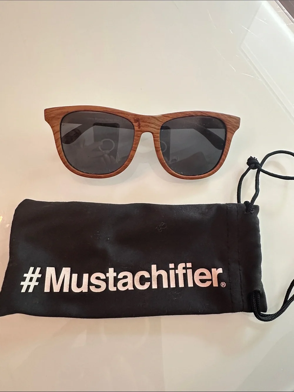 Mustachifier Baby Sunglasses with Wood-Effect Frame and Black Lenses